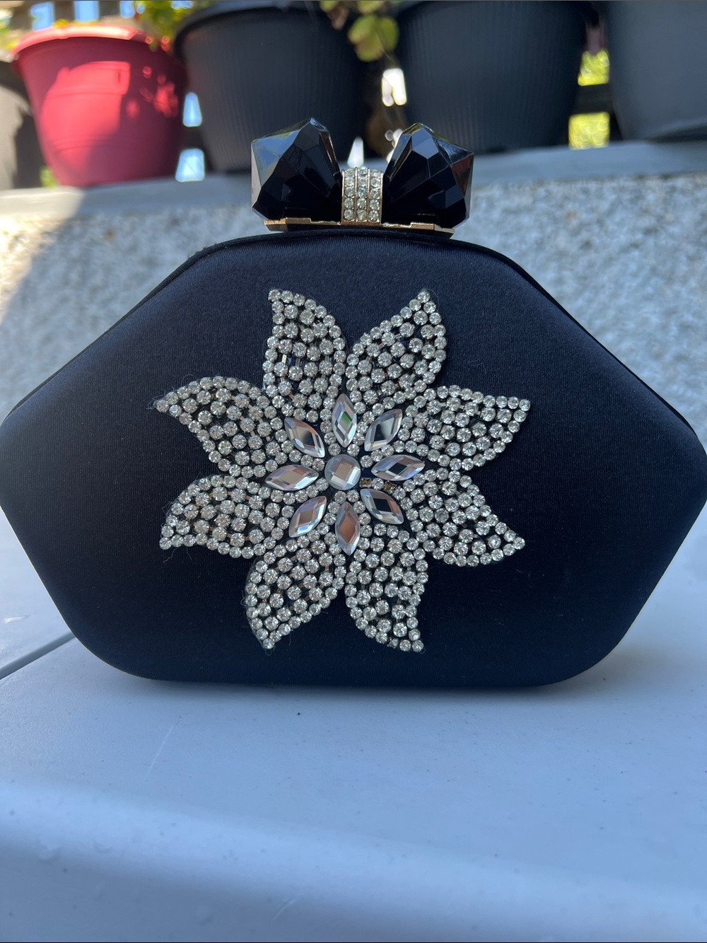 Black Crystal Flower Evening Clutch